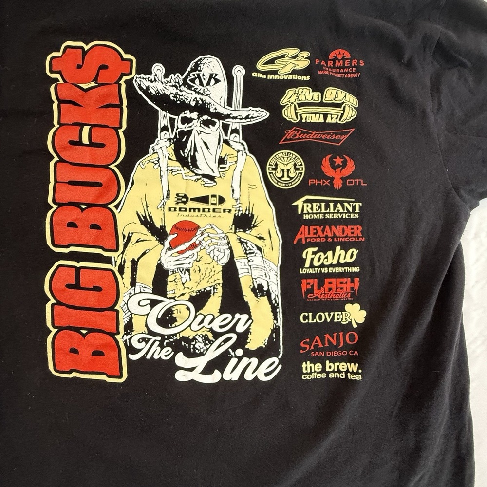 Big Bucks Sports Over The Line T Shirt Mens Medium Black Graphic Sponsor Tee